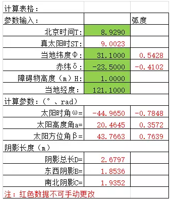 光伏方陣間距、陰影分析計算表格