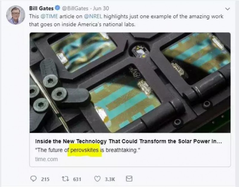 連比爾蓋茨都忍不住轉發的太陽能新技術 纖納光電與Oxford PV雙雙突破鈣鈦礦記錄